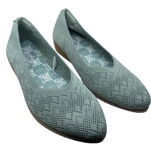 Skechers Air Cooled Memory Foam Ballet Flats Sage Green Textile Upper Size 10
